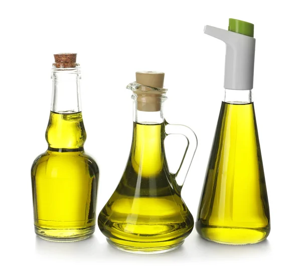 Glassware with olive oil on white background — Stock Photo, Image