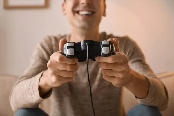 Young Man Playing Video Game Home — Stock Photo, Image