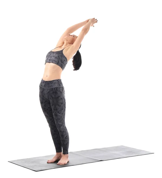 Mujer Joven Practicando Yoga Sobre Fondo Blanco — Foto de Stock