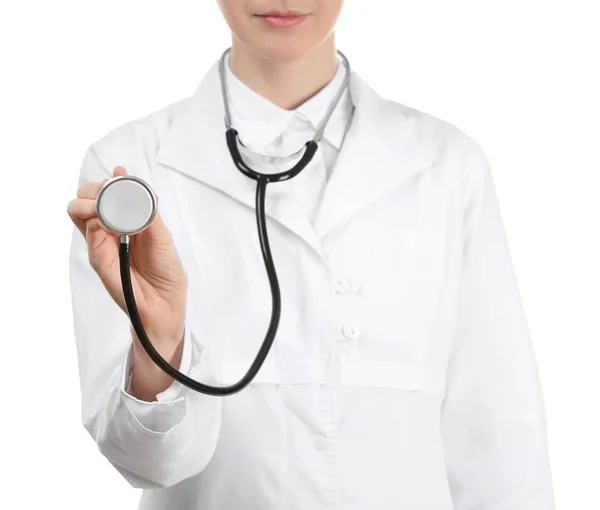 Female Doctor Stethoscope White Background — Stock Photo, Image