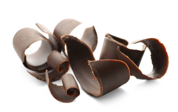 Chocolate curls on white background