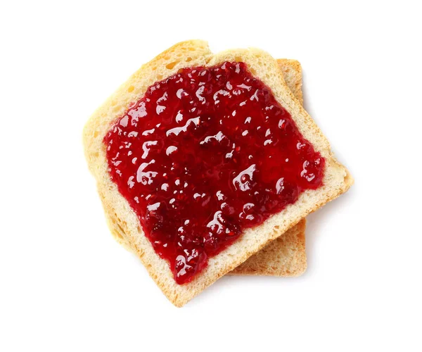 Toastbrot mit Marmelade auf weißem Hintergrund — Stockfoto