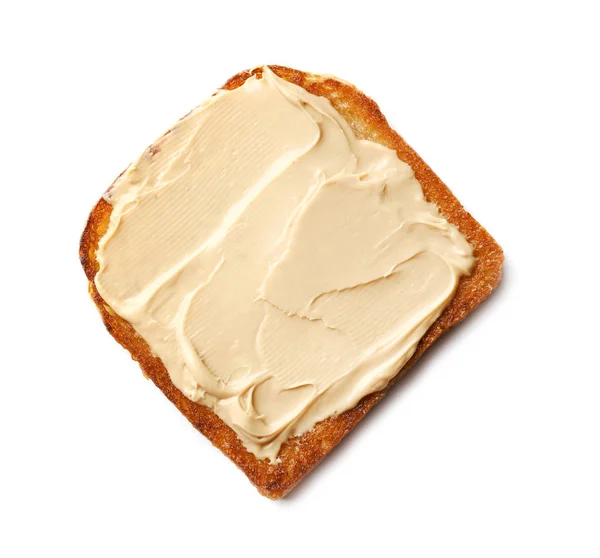Fıstık ezmesi beyaz zemin üzerine lezzetli kızarmış ekmek — Stok fotoğraf
