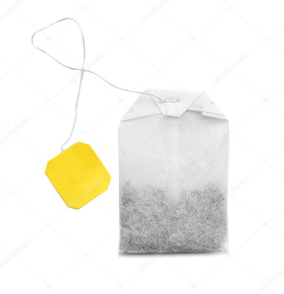 Tea bag on white background