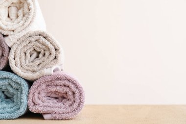 Soft clean towels on light background