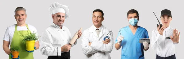 Collage with people of different professions on grey background — Stock Photo, Image