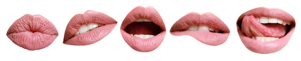 Коллаж с женскими губами на белом фоне — стоковое фото