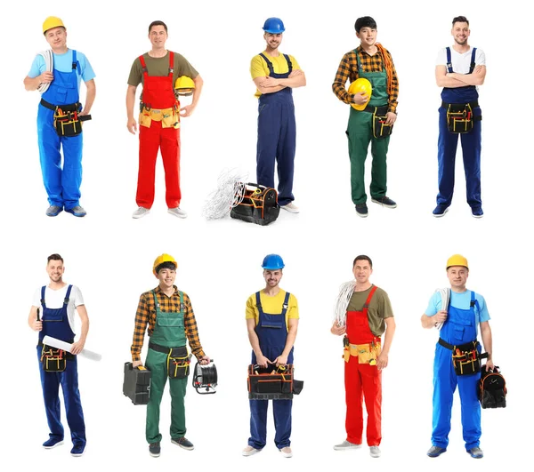 Different male electricians on white background — Stock Photo, Image