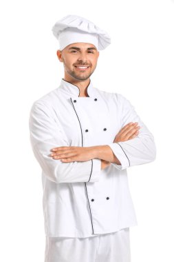 Beyaz arkaplanda erkek şekerlemecinin portresi