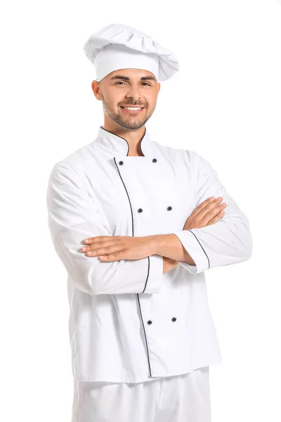 Retrato de confeiteiro masculino sobre fundo branco — Fotografia de Stock