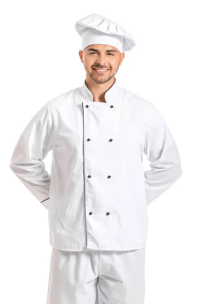 Retrato de confeiteiro masculino sobre fundo branco — Fotografia de Stock