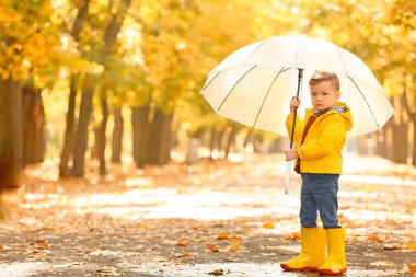 Sevimli küçük çocuk şemsiye Sonbahar Park ile