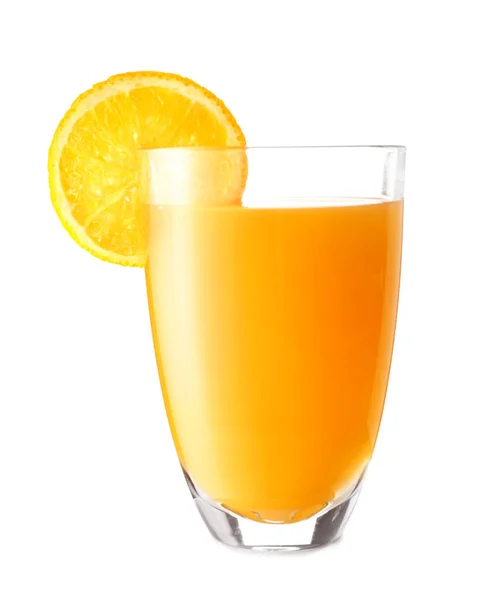 Vidro de suco de laranja fresco no fundo branco — Fotografia de Stock