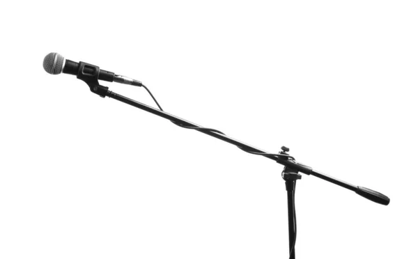 Stå med mikrofon på vit bakgrund — Stockfoto