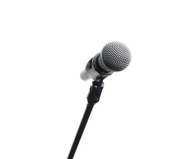 Fique com microfone no fundo branco — Fotografia de Stock