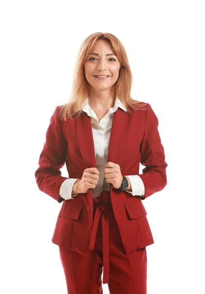 Elegante mujer de negocios madura sobre fondo blanco —  Fotos de Stock