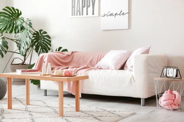 Wnętrze stylowego nowoczesnego pokoju z sofą — Zdjęcie stockowe