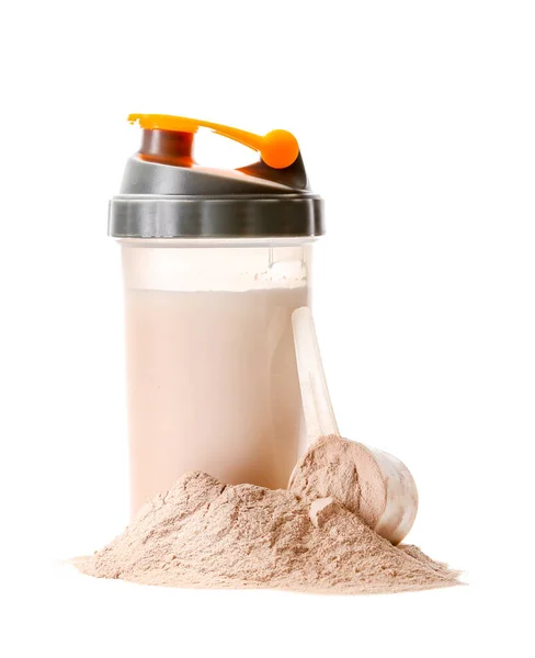 Bottle of protein shake on white background — Stock Photo, Image