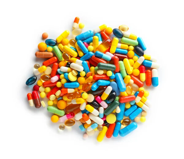 Heap of different pills on white background — Stock Photo, Image