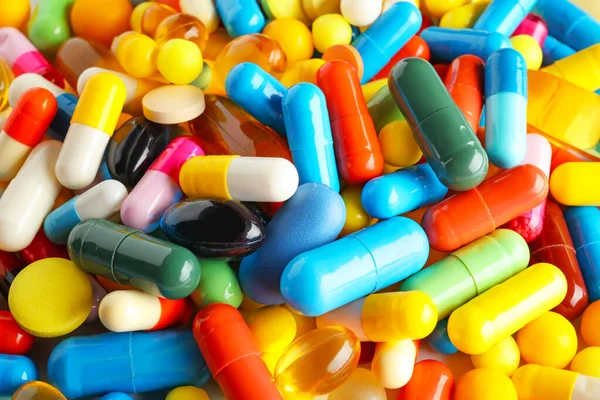 Heap of different pills, closeup — Stock Photo, Image