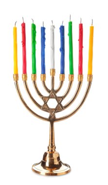 Menorah with candles for Hanukkah on white background clipart