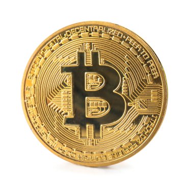 Beyaz zemin üzerine altın bitcoin