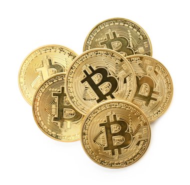 Beyaz zemin üzerine altın bitcoins