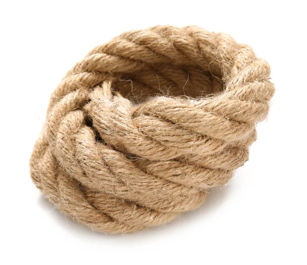 Rolled rope on white background — Stock Photo, Image