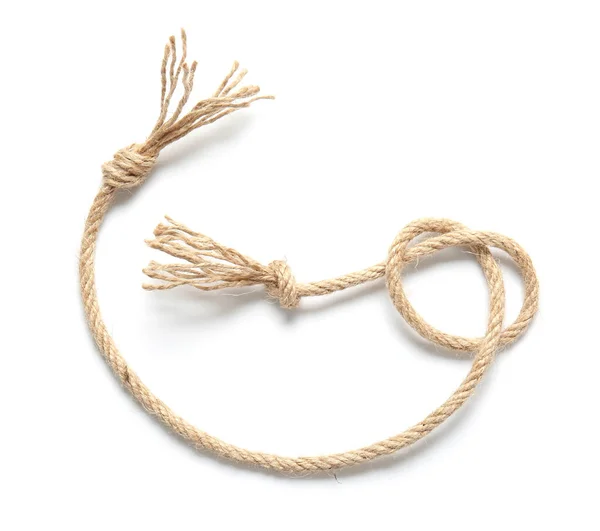 Seil mit Knoten auf weißem Hintergrund — Stockfoto
