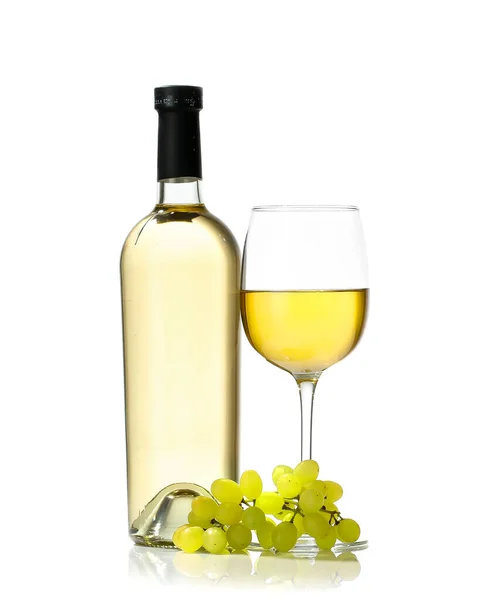 Bottle and glass of wine on white background — Stock Photo, Image