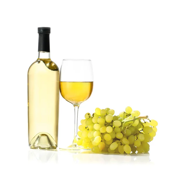 Bottle and glass of wine on white background — Stock Photo, Image