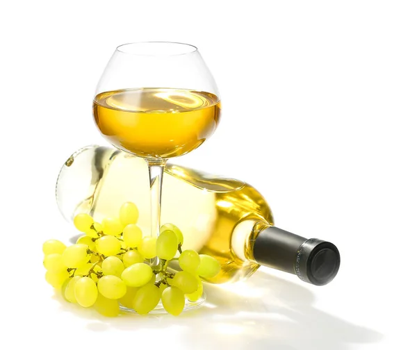 Bottle and glass of wine on white background — Stock Photo, Image