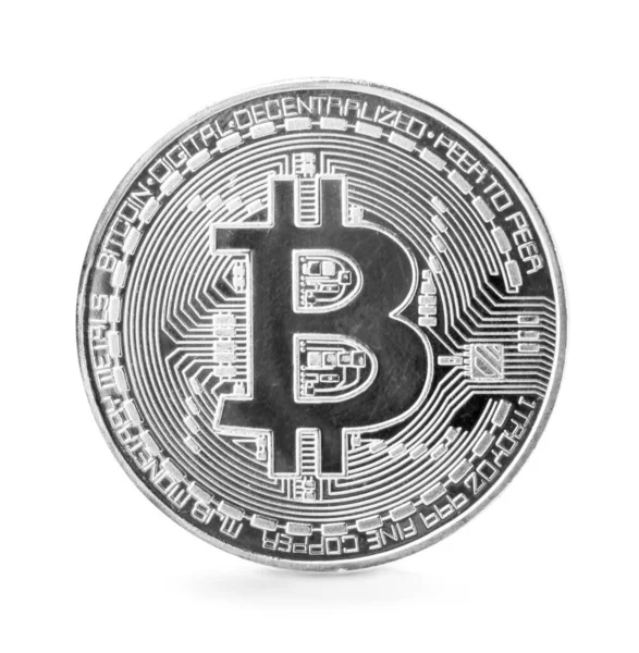 Bitcoin plata sobre fondo blanco — Foto de Stock