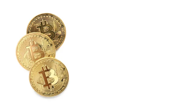 Golden bitcoins on white background — Stock Photo, Image