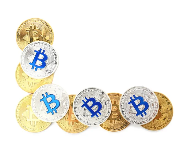 Golden and silver bitcoins on white background — Stock Photo, Image