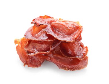 Beyaz arka planda lezzetli kızarmış pastırma.