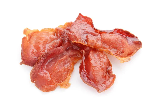 Smaklig stekt bacon på vit bakgrund — Stockfoto