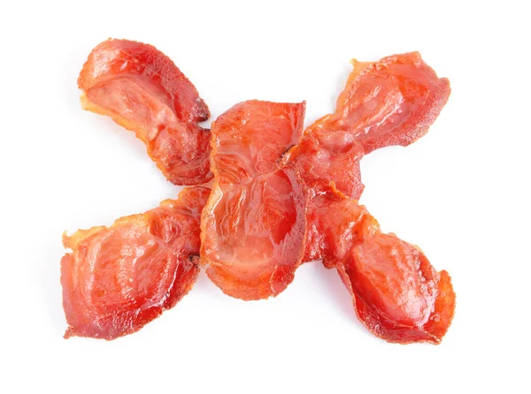 Chutná smažená slanina na bílém pozadí — Stock fotografie