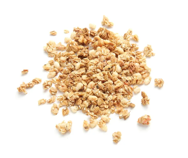 Granola saborosa no fundo branco — Fotografia de Stock