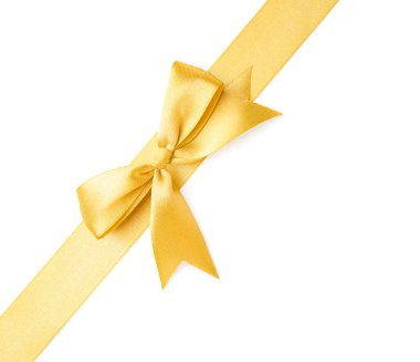 Beyaz arka plan üzerinde güzel yay ile altın şerit