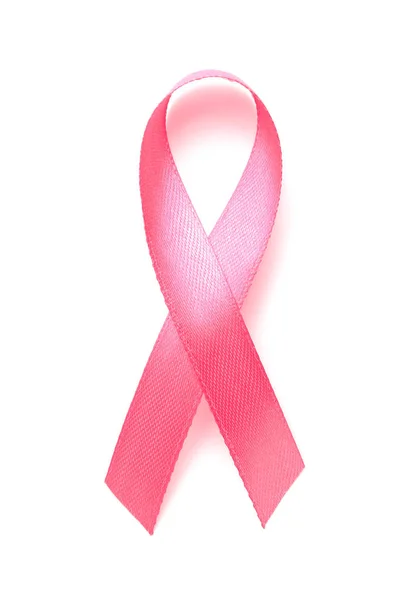 Ροζ κορδέλα σε λευκό φόντο. Έννοια ευαισθητοποίησης για τον καρκίνο — Φωτογραφία Αρχείου