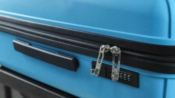 Blue packed suitcase, closeup view — Stock Photo, Image