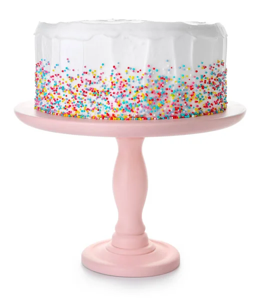 白い背景においしい誕生日ケーキ — ストック写真