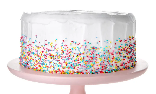 Tasty Birthday cake on white background — Stock Photo, Image