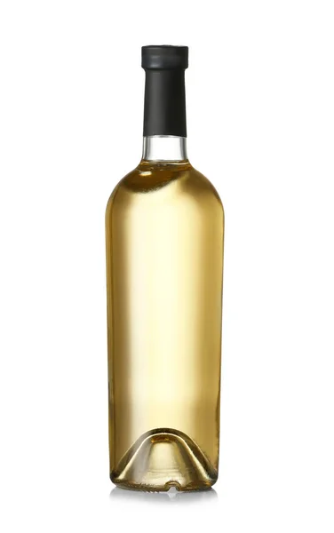Botella de vino sabroso sobre fondo blanco — Foto de Stock