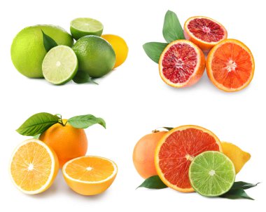 Beyaz arka plan üzerinde farklı lezzetli narenciye meyve