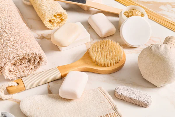 Set of bath items on white background — Stock Photo, Image