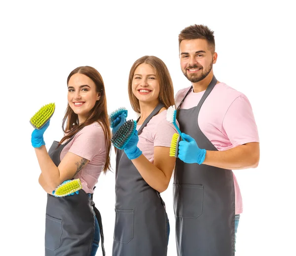 Team of janitors on white background — Stock Photo, Image