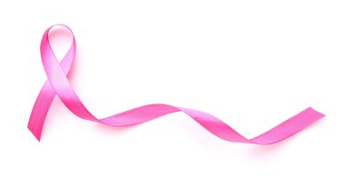 Beyaz arka planda pembe kurdele. Kanser farkındalığı kavramı