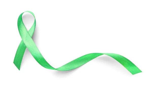 Green ribbon on white background. Cancer awareness concept — Stock Photo, Image